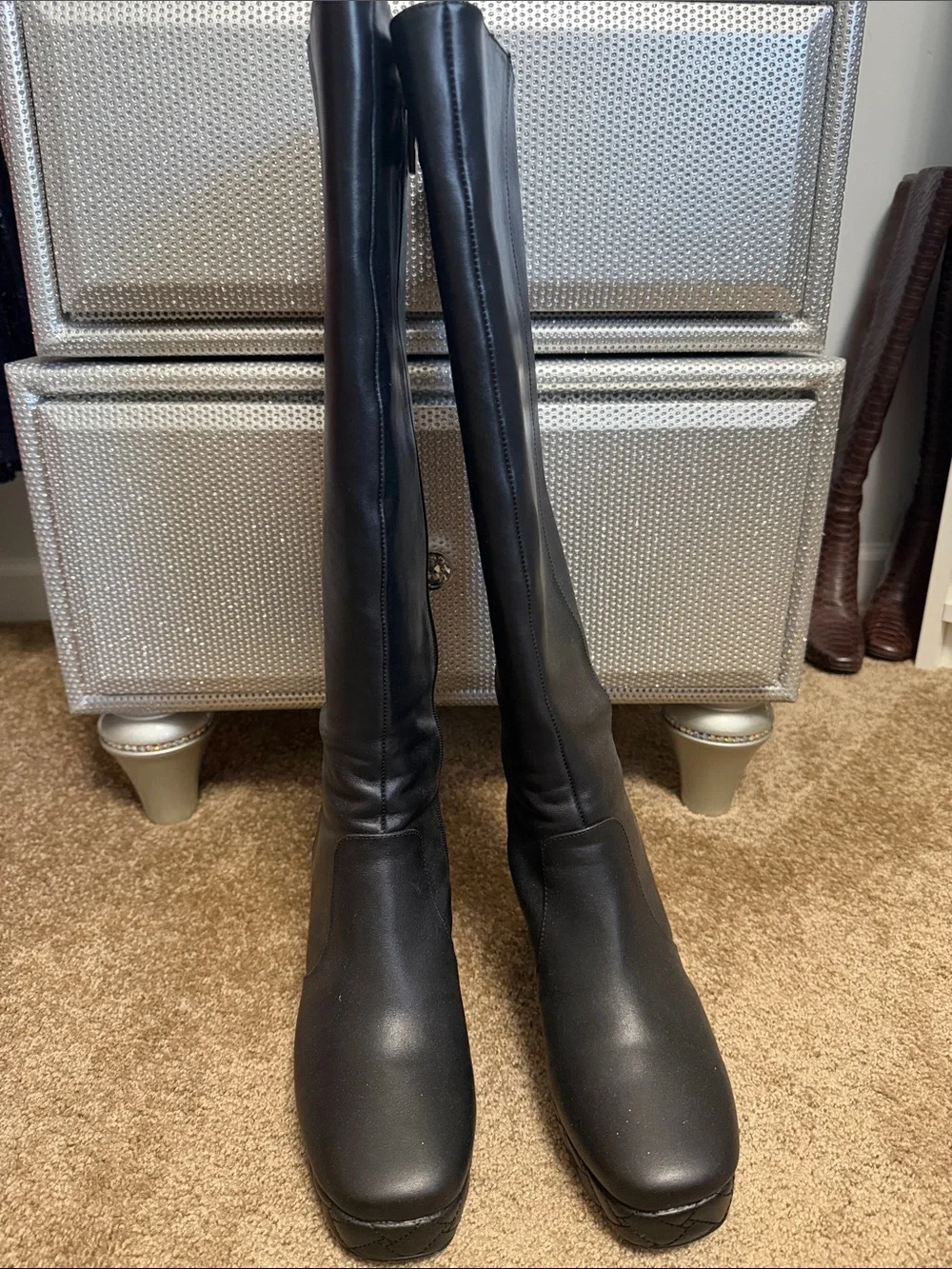 Kurt Geiger Black Over-the-Knee Platform Block Heel Boots